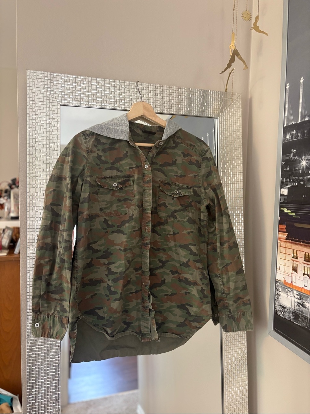 Y2K Camouflage Button-Up Shirt Jacket in Olive Camo